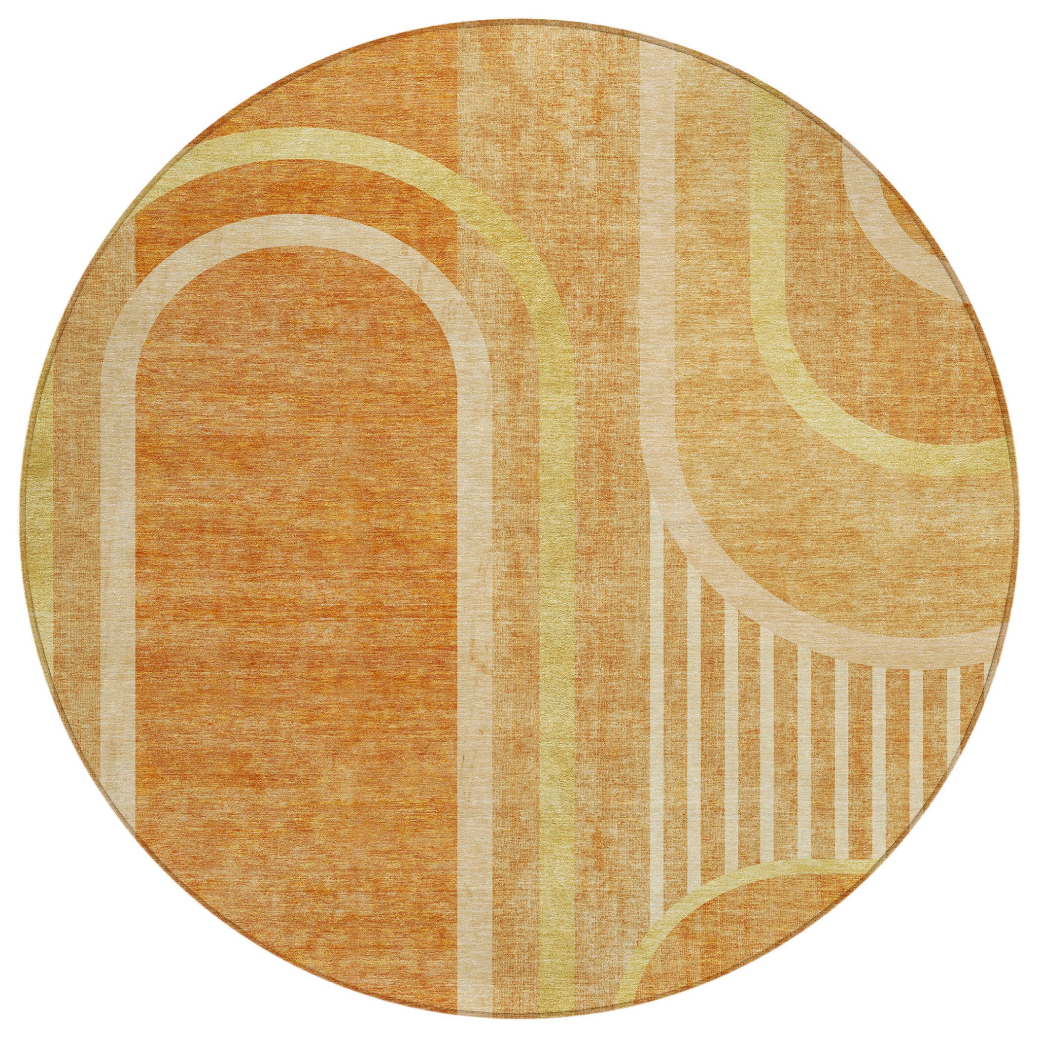 8' Round Terra Cotta Round Abstract Washable Non Skid Indoor Outdoor Area Rug