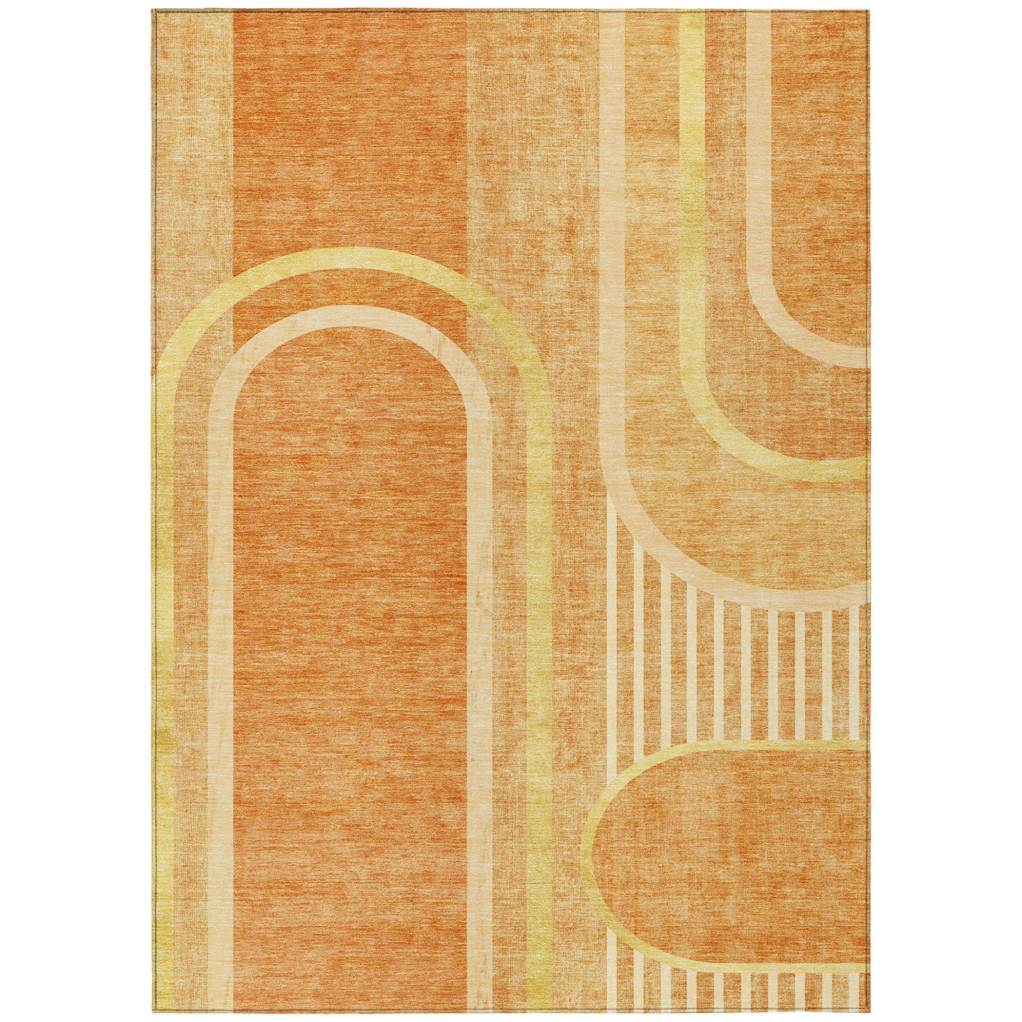 9' X 12' Terra Cotta Abstract Washable Non Skid Indoor Outdoor Area Rug