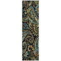 8' Runner Black And Gold Paisley Washable Non Skid Indoor Outdoor Runner Rug
