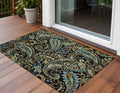 3' X 5' Black And Gold Paisley Washable Non Skid Indoor Outdoor Area Rug
