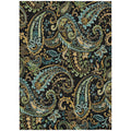 5' X 8' Black And Gold Paisley Washable Non Skid Indoor Outdoor Area Rug
