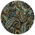 8' Round Black And Gold Round Paisley Washable Non Skid Indoor Outdoor Area Rug
