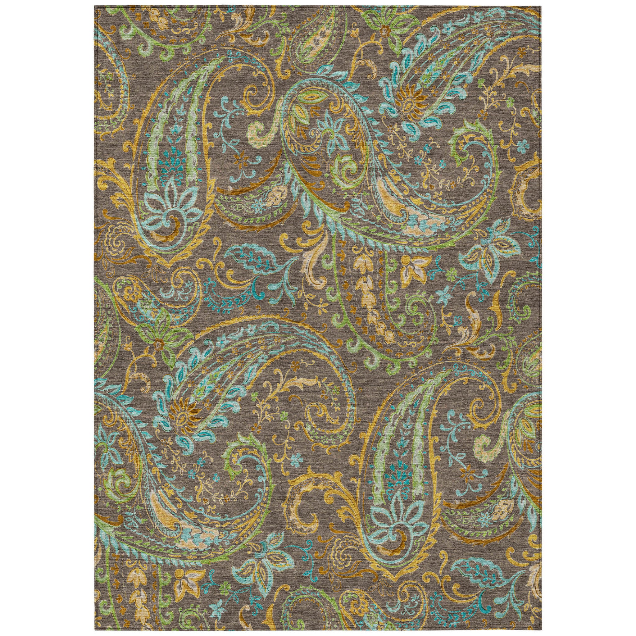9' X 12' Chocolate Paisley Washable Non Skid Indoor Outdoor Area Rug