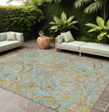 10' X 14' Gray And Gold Paisley Washable Non Skid Indoor Outdoor Area Rug