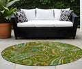 8' Round Green Round Paisley Washable Non Skid Indoor Outdoor Area Rug
