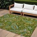 10' X 14' Green Paisley Washable Non Skid Indoor Outdoor Area Rug