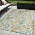 5' X 8' Ivory And Gold Paisley Washable Non Skid Indoor Outdoor Area Rug