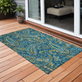 3' X 5' Navy Blue Paisley Washable Non Skid Indoor Outdoor Area Rug