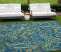 10' X 14' Navy Blue Paisley Washable Non Skid Indoor Outdoor Area Rug