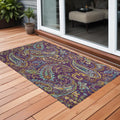 2' X 3' Purple Paisley Washable Non Skid Indoor Outdoor Area Rug