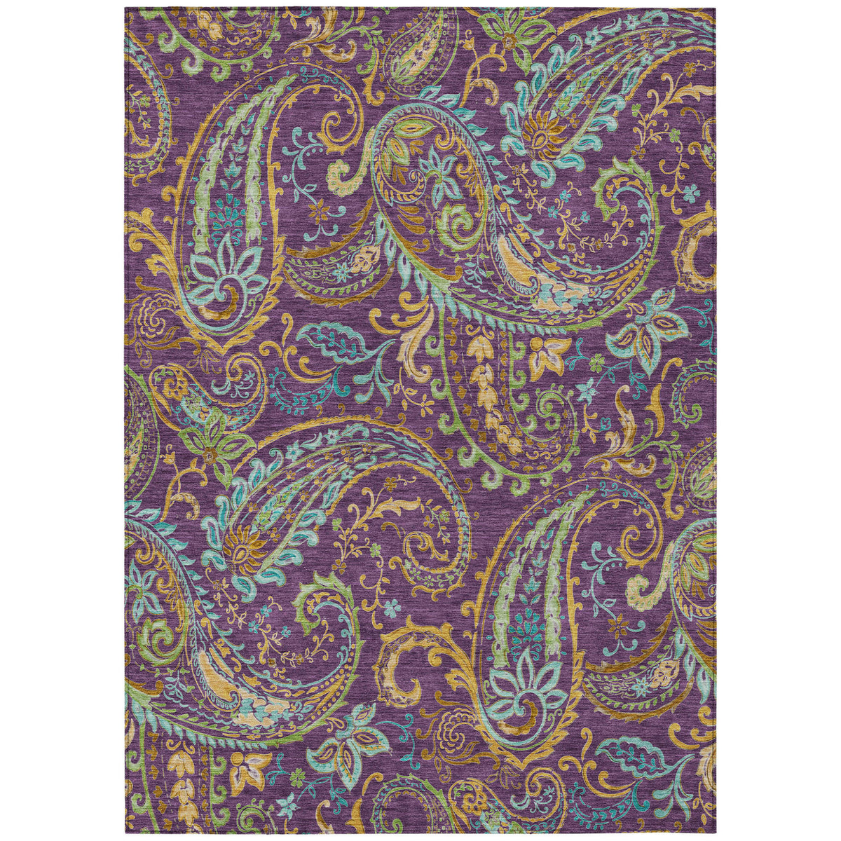 8' X 10' Purple Paisley Washable Non Skid Indoor Outdoor Area Rug