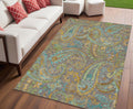 5' X 8' Taupe Paisley Washable Non Skid Indoor Outdoor Area Rug