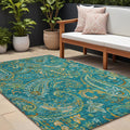 9' X 12' Teal Paisley Washable Non Skid Indoor Outdoor Area Rug