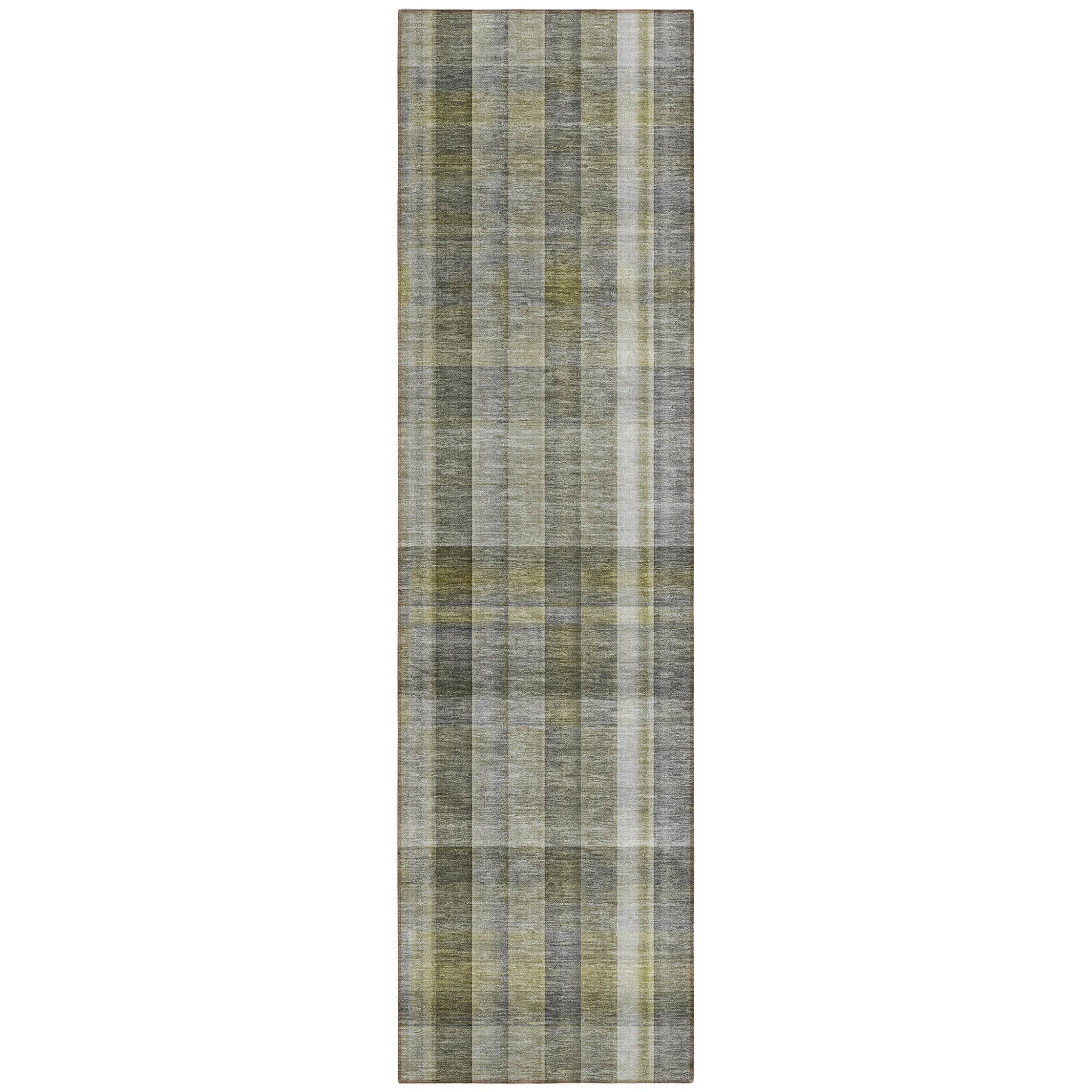 8' Runner Gray Plaid Washable Non Skid Indoor Outdoor Runner Rug