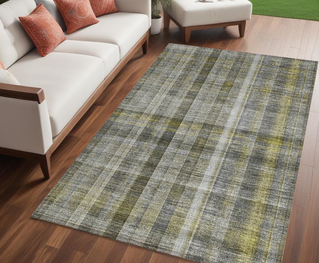 5' X 8' Gray Plaid Washable Non Skid Indoor Outdoor Area Rug