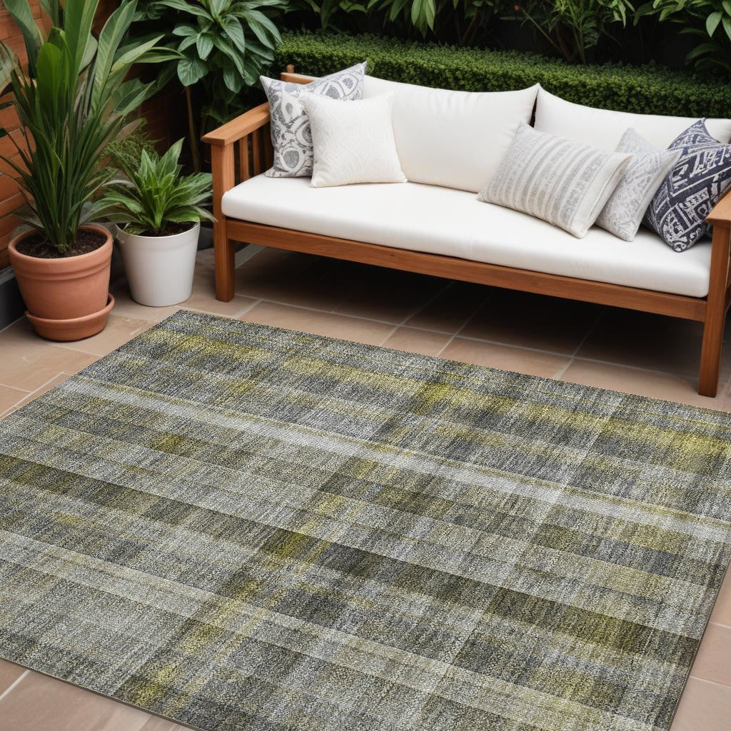 9' X 12' Gray Plaid Washable Non Skid Indoor Outdoor Area Rug
