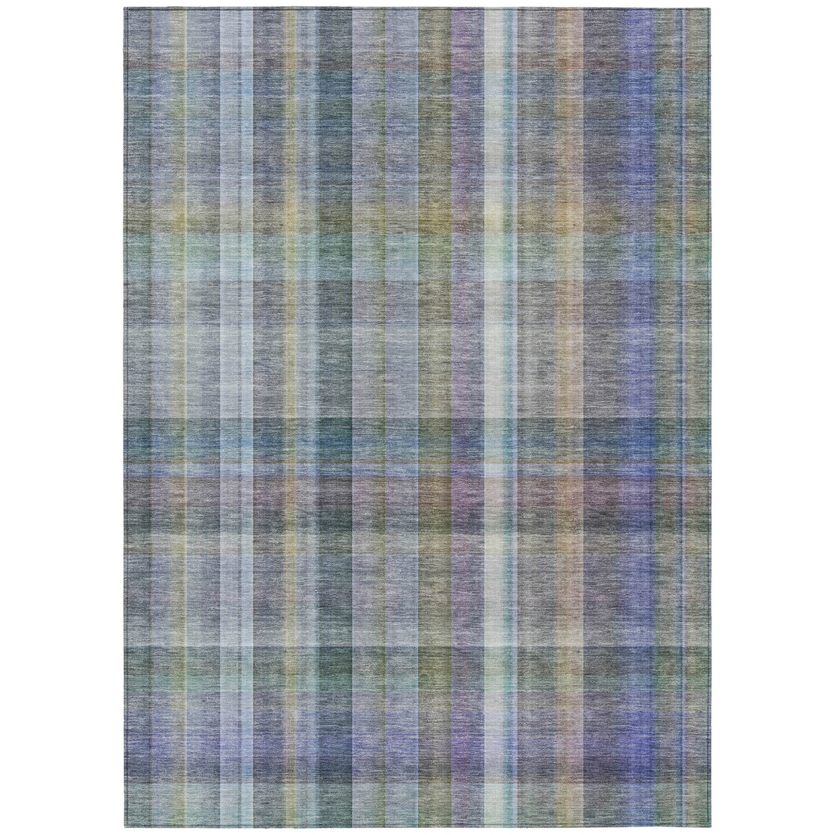 5' X 8' Green Plaid Washable Non Skid Indoor Outdoor Area Rug