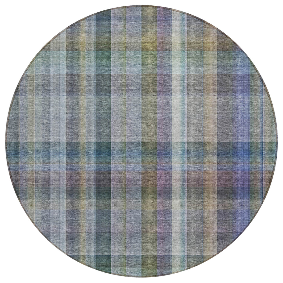 8' Round Green Round Plaid Washable Non Skid Indoor Outdoor Area Rug