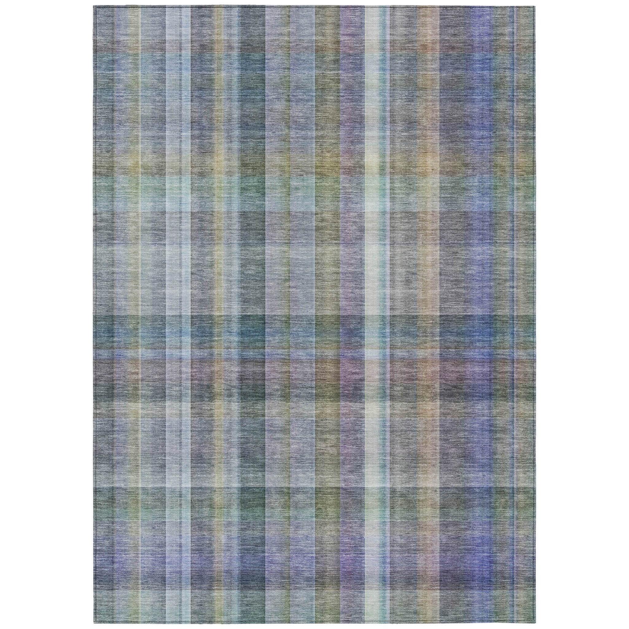 9' X 12' Green Plaid Washable Non Skid Indoor Outdoor Area Rug