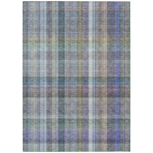10' X 14' Green Plaid Washable Non Skid Indoor Outdoor Area Rug