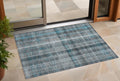 2' X 3' Teal Plaid Washable Non Skid Indoor Outdoor Area Rug