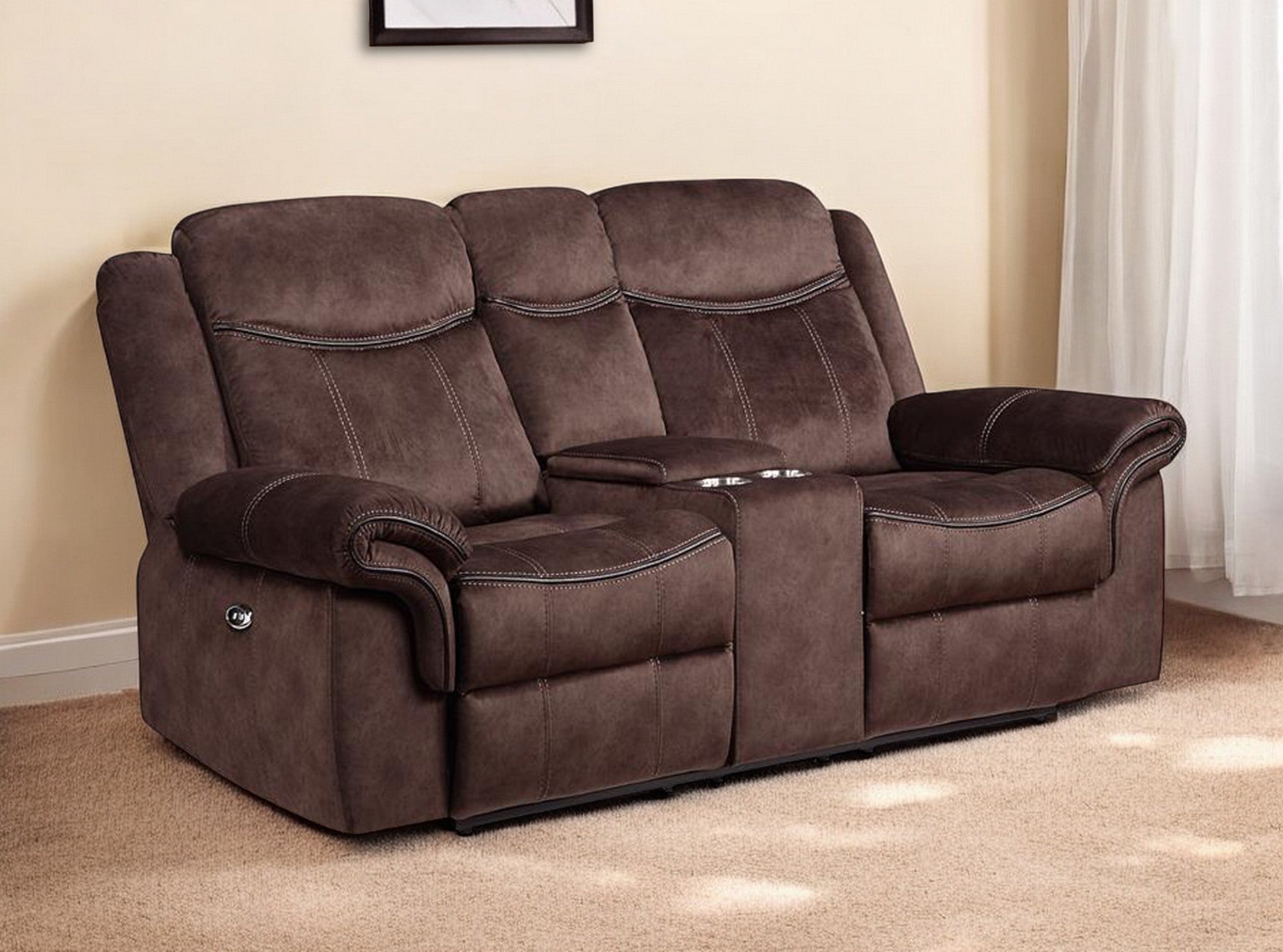 79'' Dark Brown Microfiber Power Reclining Loveseat With Storage