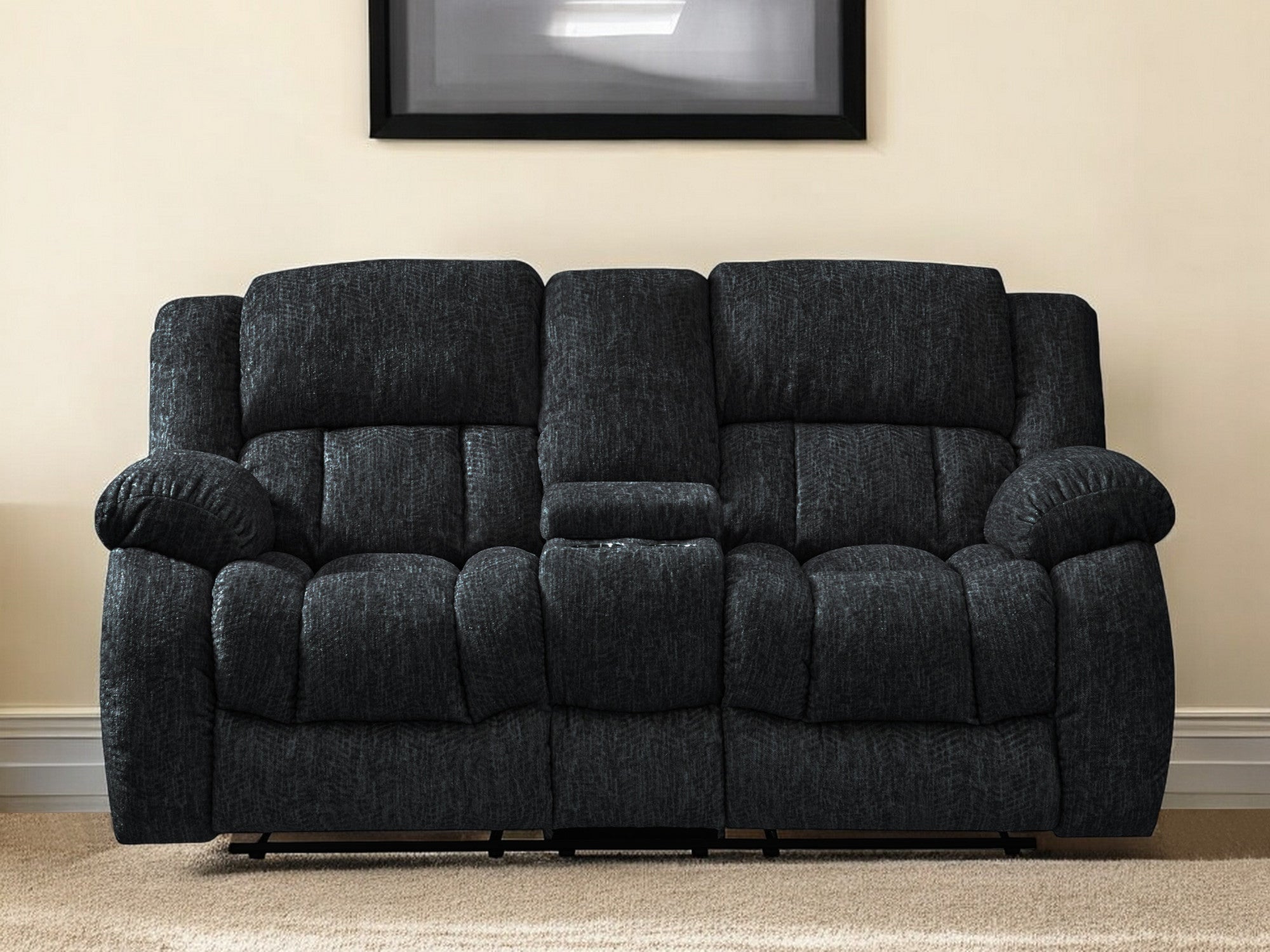 77'' Black Manual Reclining Loveseat With Storage