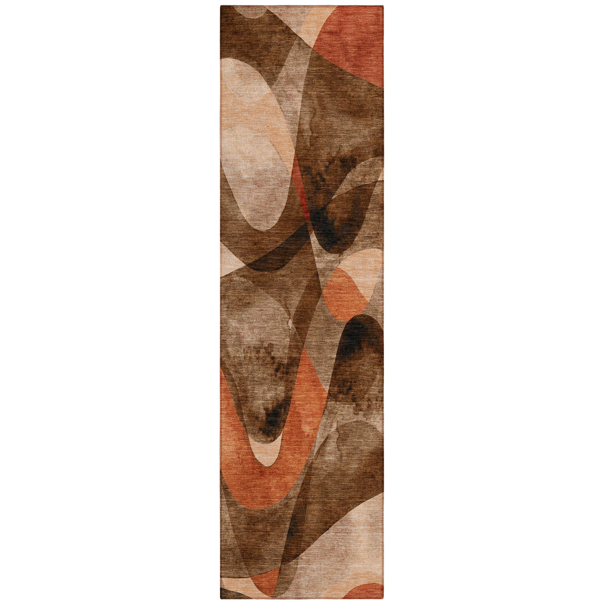 8' Runner Chocolate Abstract Washable Non Skid Indoor Outdoor Runner Rug