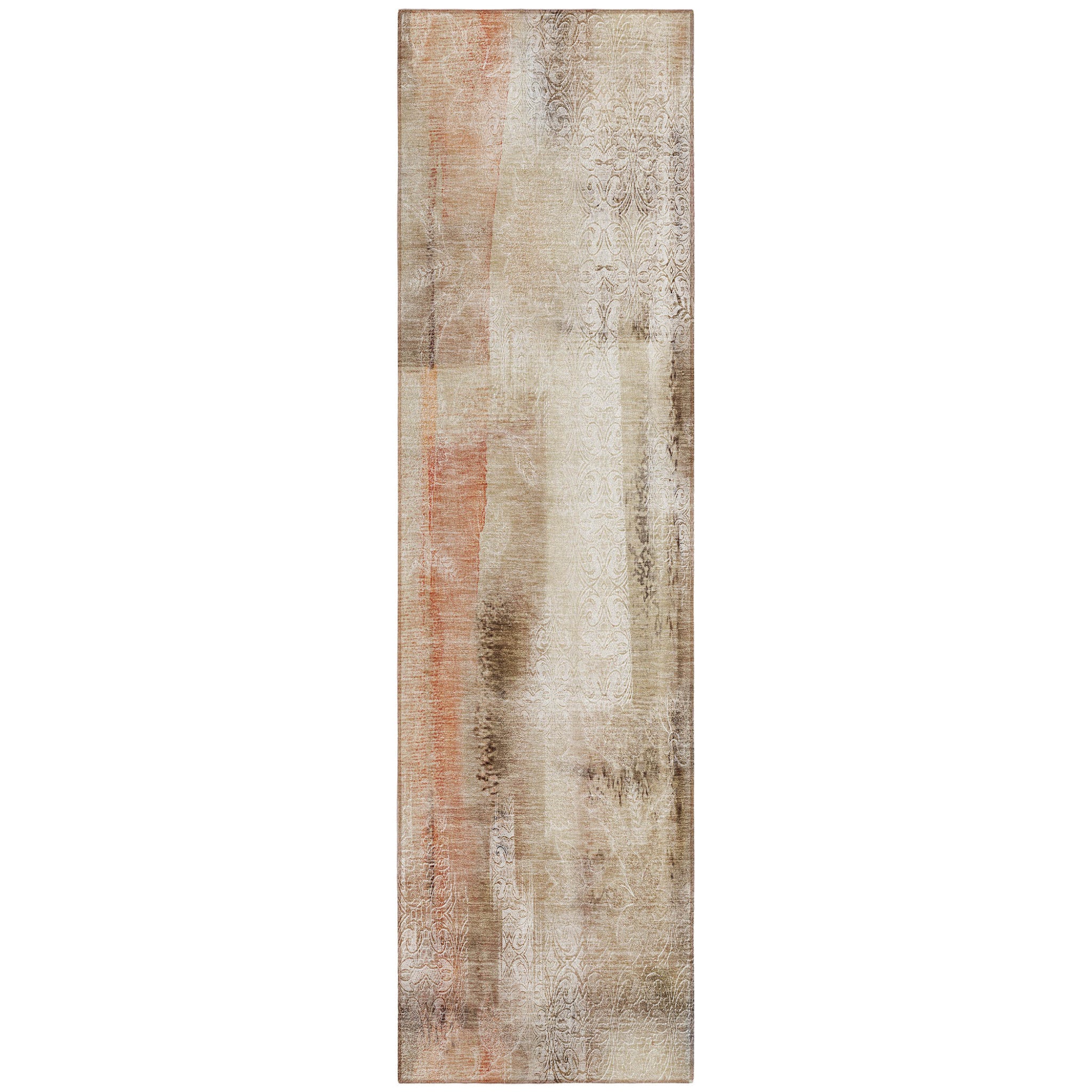 8' Runner Beige And Brown Washable Non Skid Indoor Outdoor Runner Rug