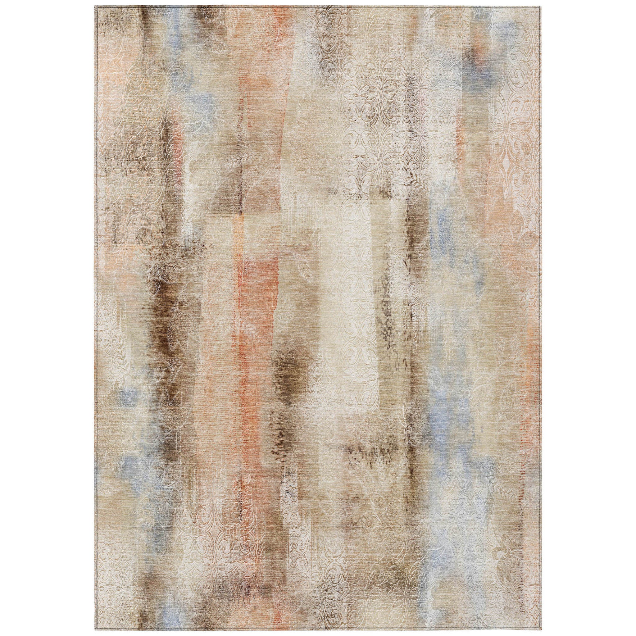 10' X 14' Beige And Brown Washable Non Skid Indoor Outdoor Area Rug