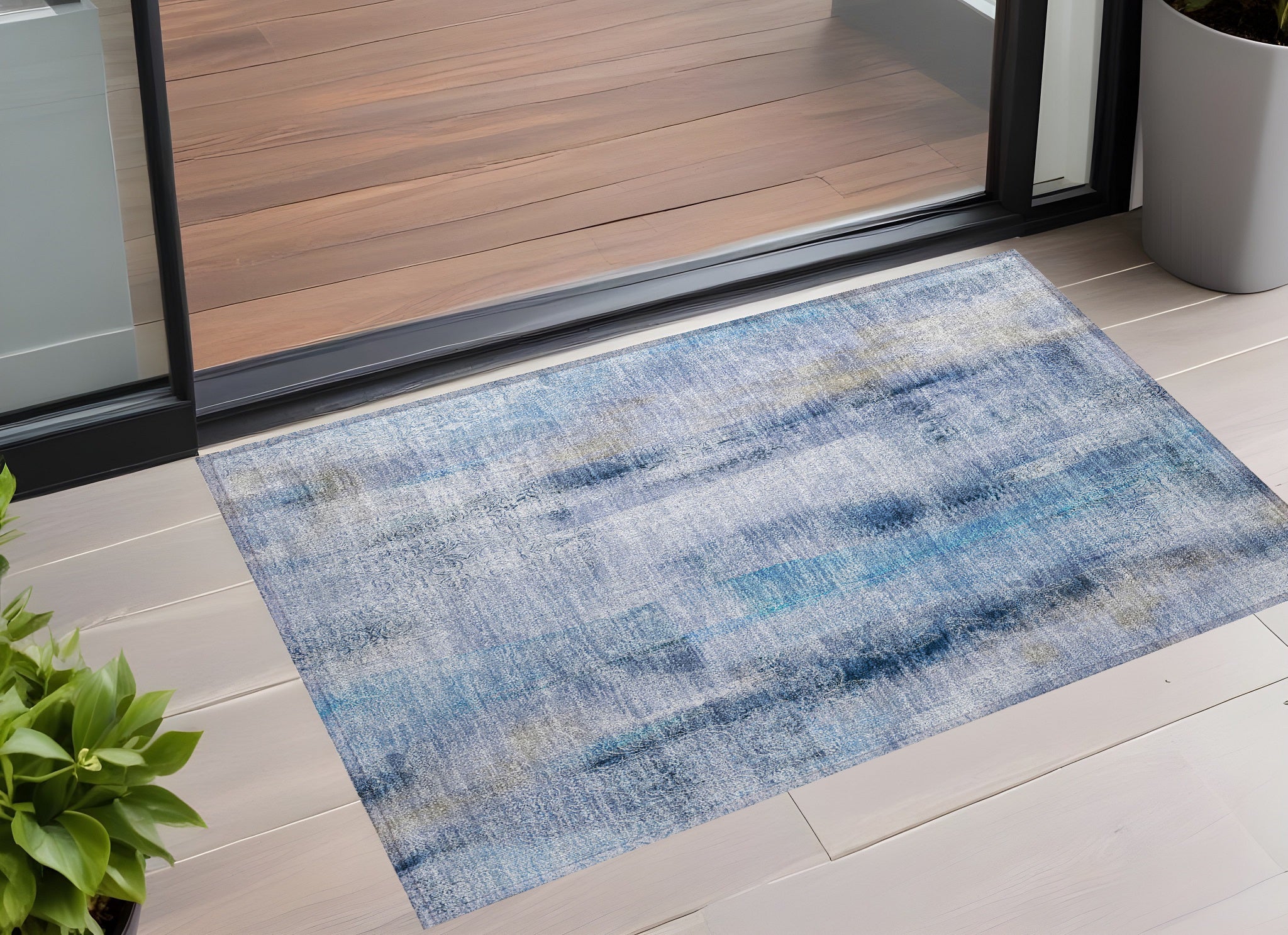 2' X 3' Blue Washable Non Skid Indoor Outdoor Area Rug