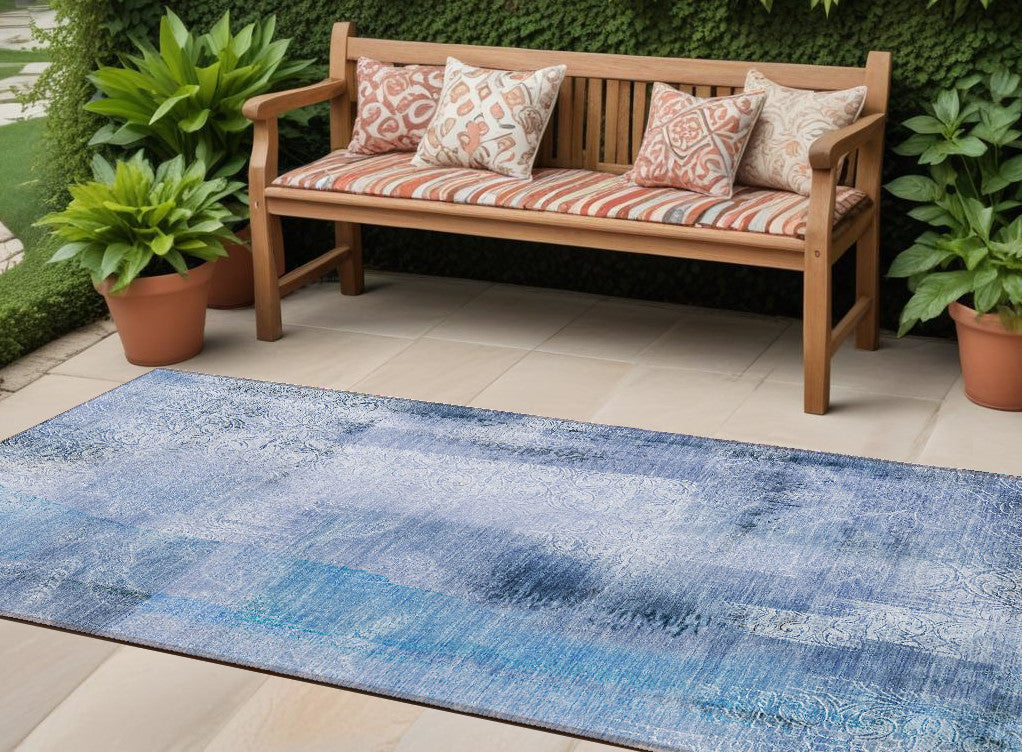 8' Runner Blue Washable Non Skid Indoor Outdoor Runner Rug