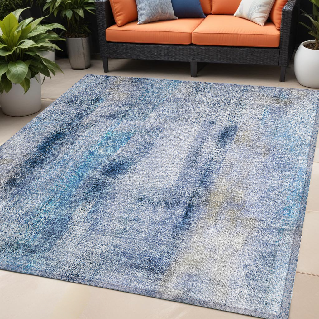 5' X 8' Blue Washable Non Skid Indoor Outdoor Area Rug