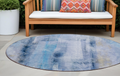 8' Round Blue Round Washable Non Skid Indoor Outdoor Area Rug
