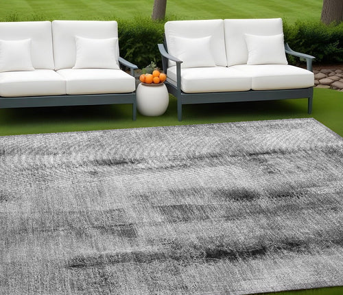 10' X 14' Gray Washable Non Skid Indoor Outdoor Area Rug