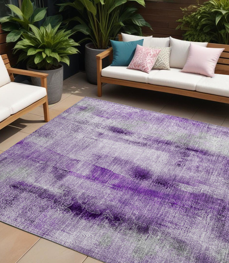 9' X 12' Purple Washable Non Skid Indoor Outdoor Area Rug
