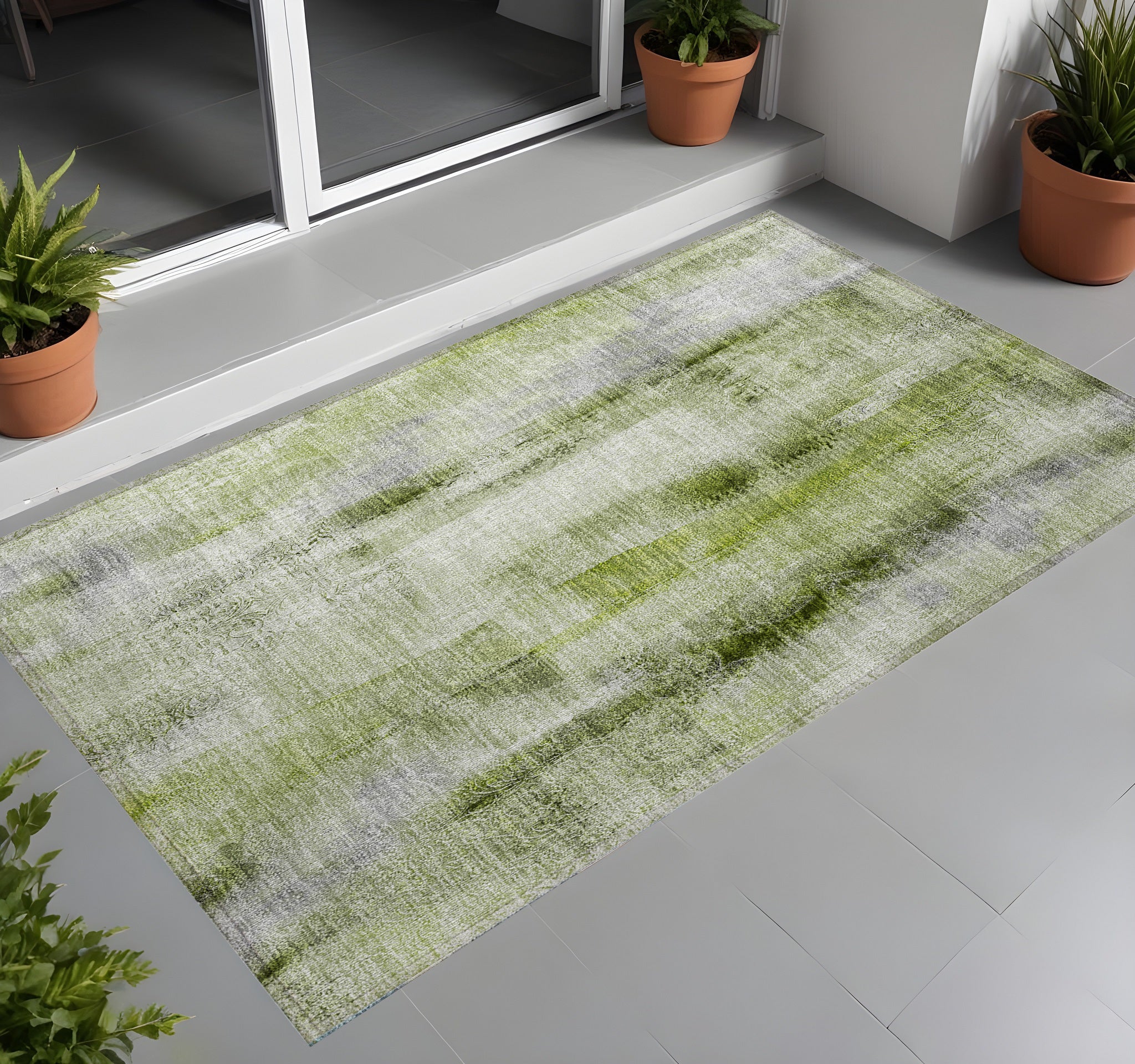 2' X 3' Sage Washable Non Skid Indoor Outdoor Area Rug