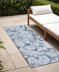 8' Runner Denim Blue Floral Washable Non Skid Indoor Outdoor Runner Rug