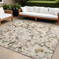 10' X 14' Khaki Floral Washable Non Skid Indoor Outdoor Area Rug