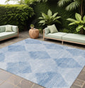 9' X 12' Blue Geometric Washable Non Skid Indoor Outdoor Area Rug