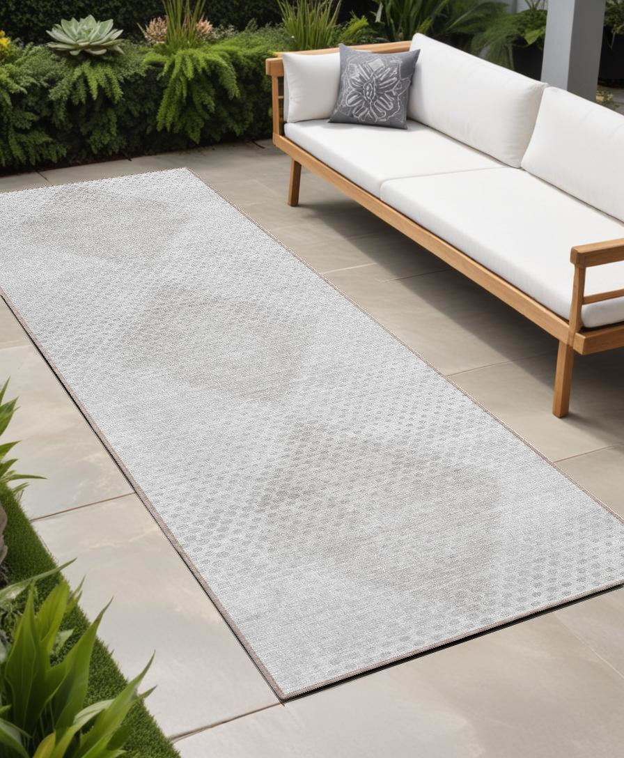 8' Runner Ivory Geometric Washable Non Skid Indoor Outdoor Runner Rug