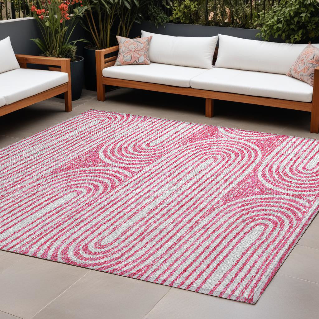 10' X 14' Blush Abstract Washable Non Skid Indoor Outdoor Area Rug