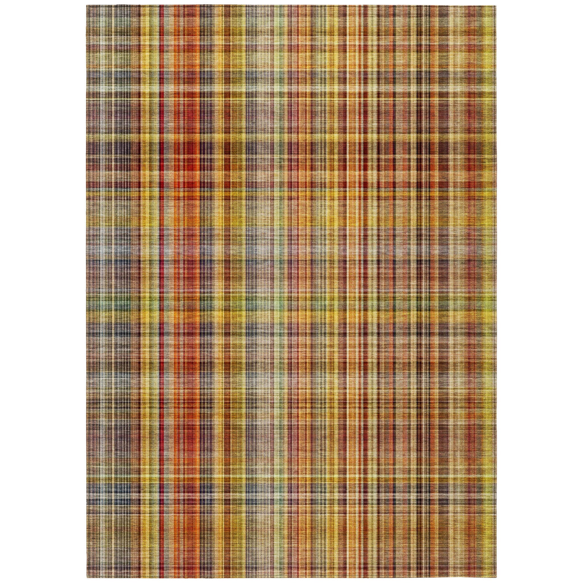 9' X 12' Orange Plaid Washable Non Skid Indoor Outdoor Area Rug