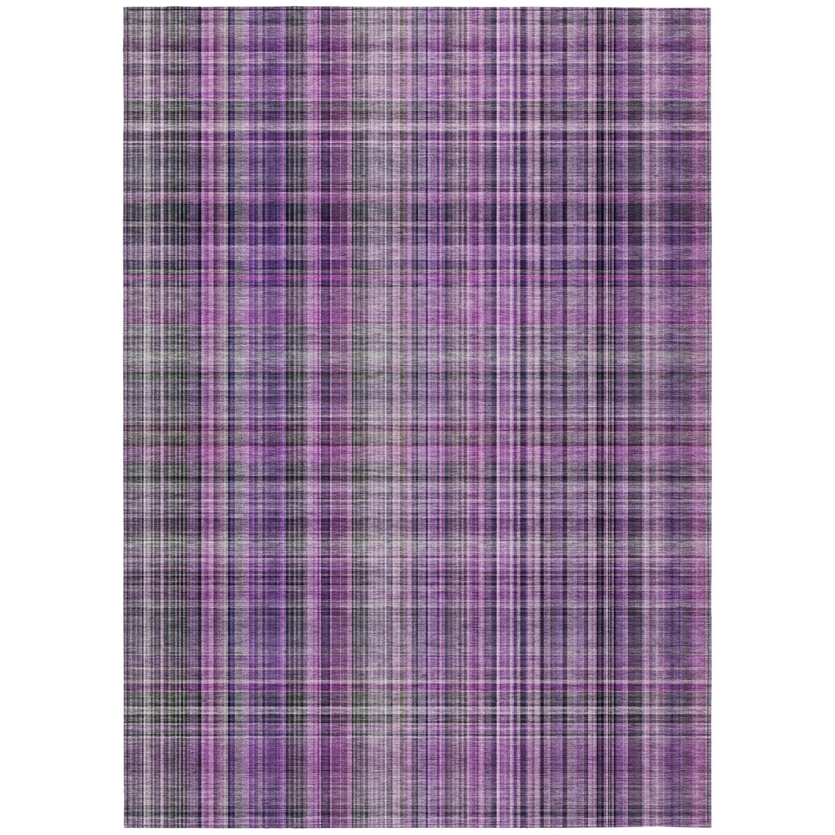 5' X 8' Purple Plaid Washable Non Skid Indoor Outdoor Area Rug