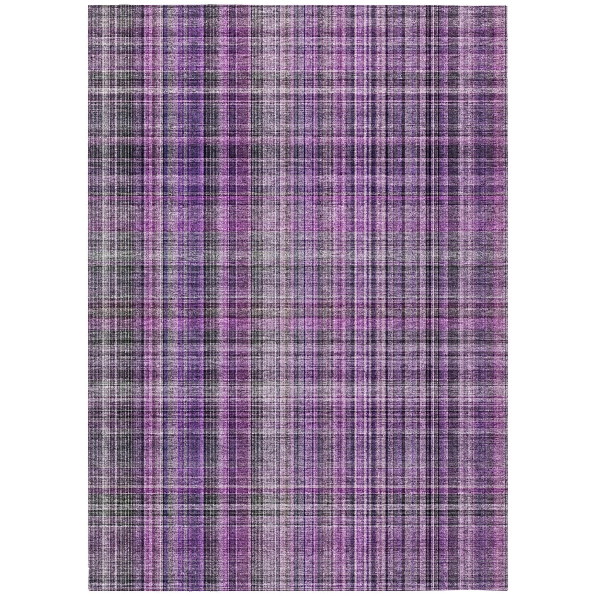 10' X 14' Purple Plaid Washable Non Skid Indoor Outdoor Area Rug