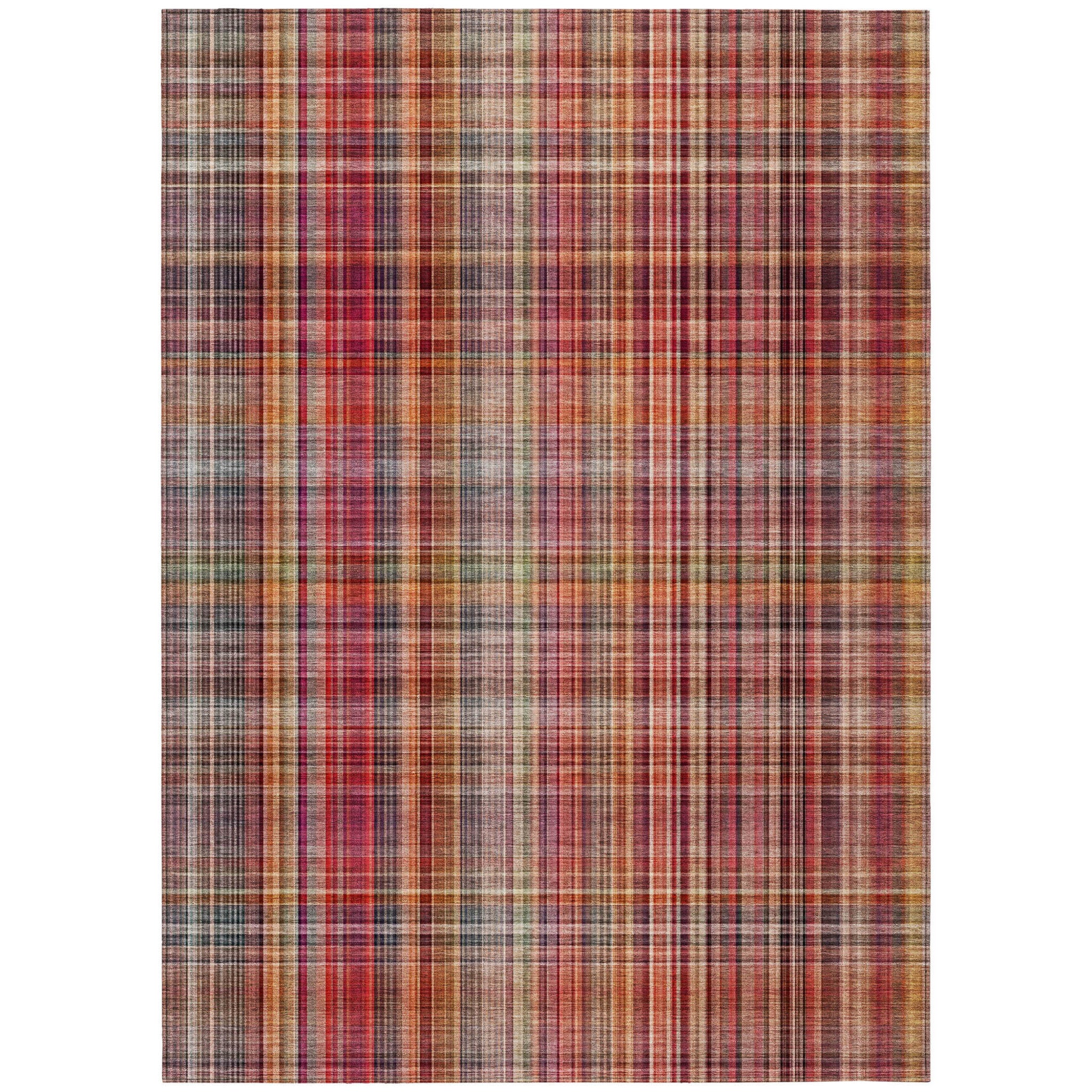 10' X 14' Red Plaid Washable Non Skid Indoor Outdoor Area Rug