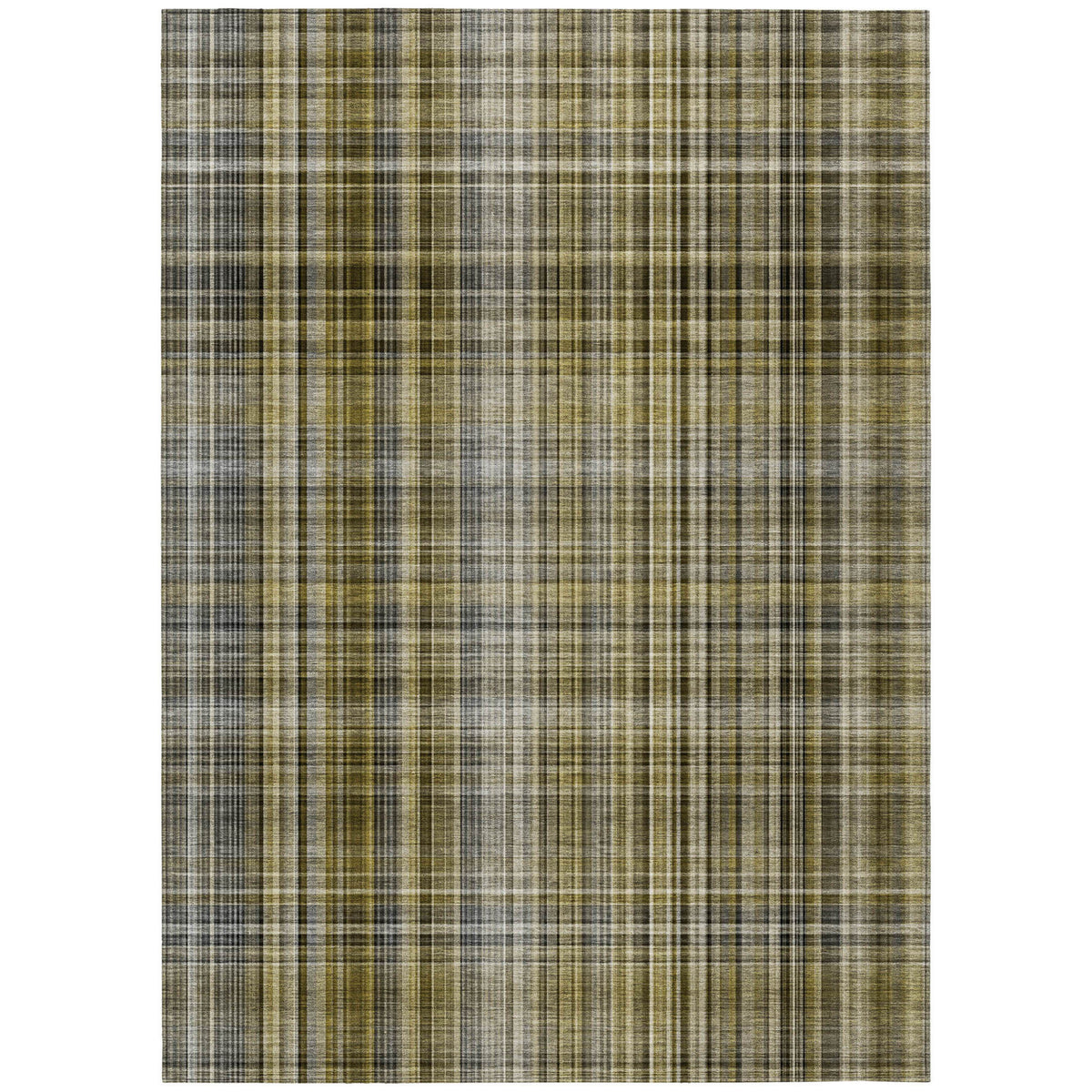 5' X 8' Taupe Plaid Washable Non Skid Indoor Outdoor Area Rug