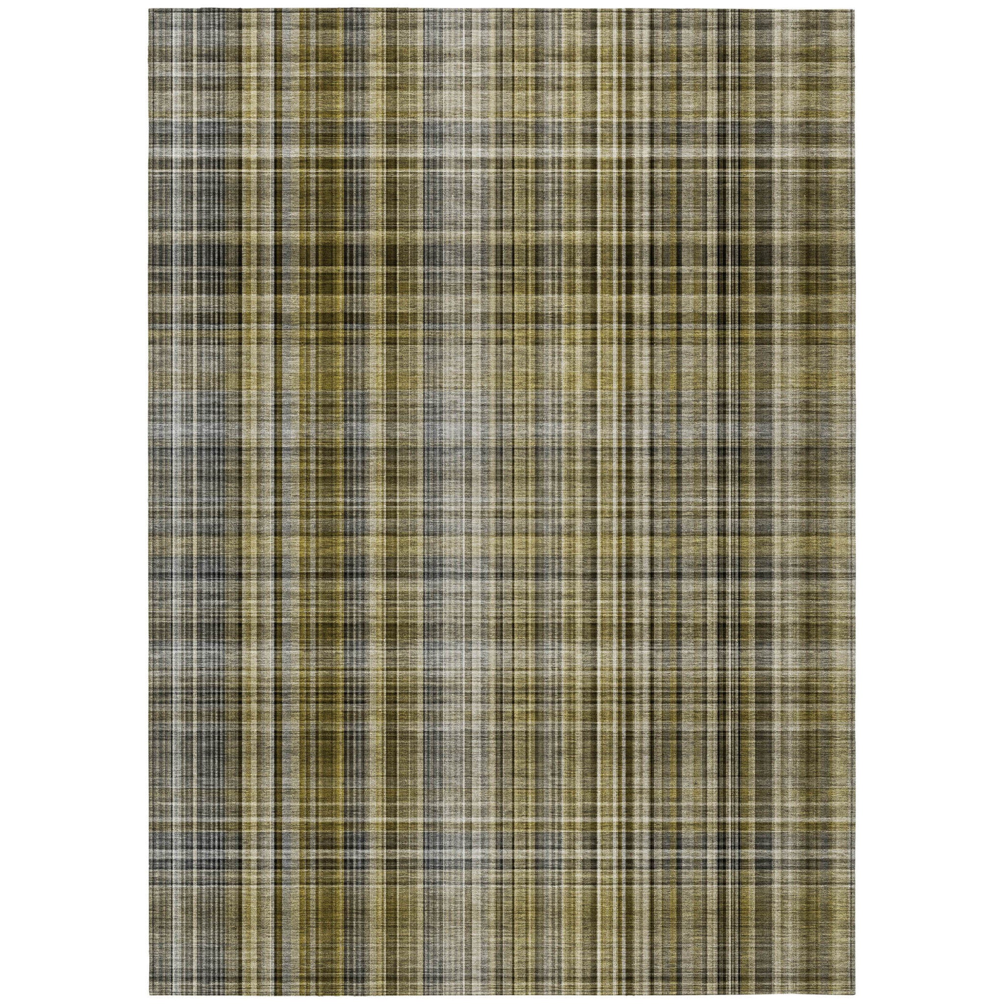 5' X 8' Taupe Plaid Washable Non Skid Indoor Outdoor Area Rug
