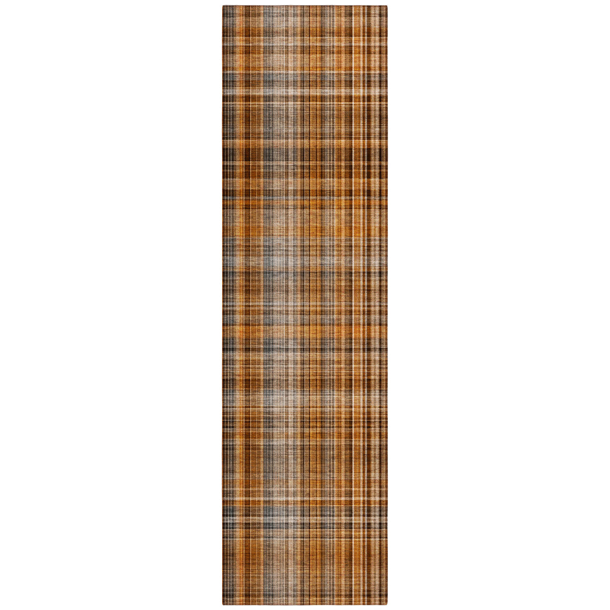 8' Runner Terra Cotta Plaid Washable Non Skid Indoor Outdoor Runner Rug