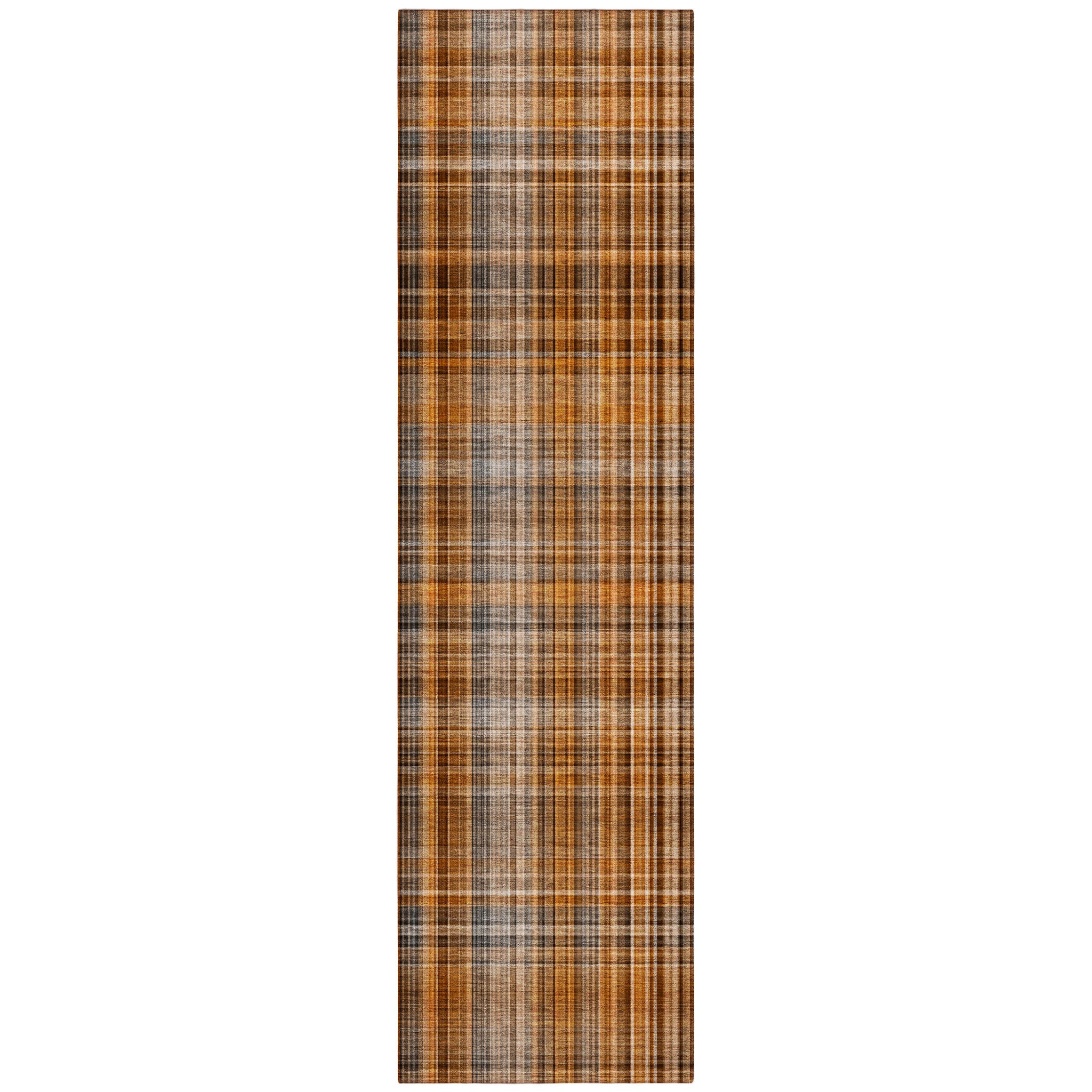 8' Runner Terra Cotta Plaid Washable Non Skid Indoor Outdoor Runner Rug